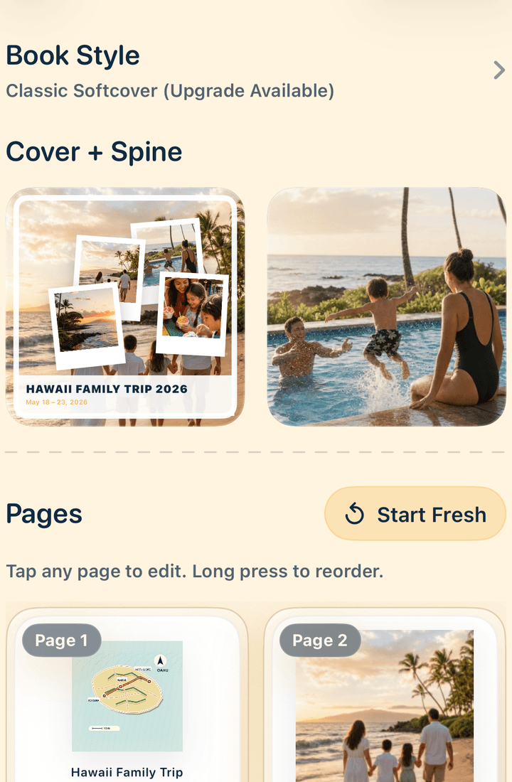 Away We Go app creating a travel book